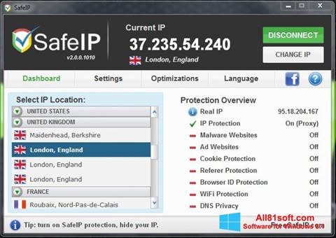 Capture d'écran SafeIP pour Windows 8.1