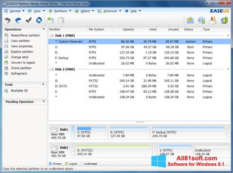 Capture d'écran EASEUS Partition Master pour Windows 8.1