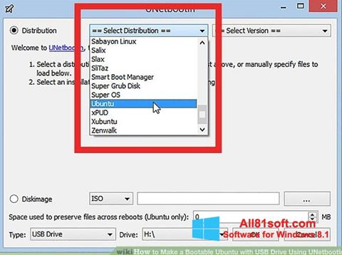 Capture d'écran UNetbootin pour Windows 8.1
