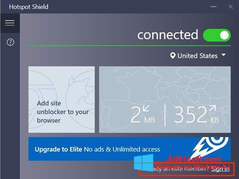 Capture d'écran Hotspot Shield pour Windows 8.1