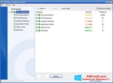 Capture d'écran Auslogics Registry Cleaner pour Windows 8.1