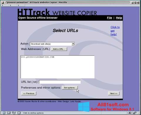 Capture d'écran HTTrack Website Copier pour Windows 8.1