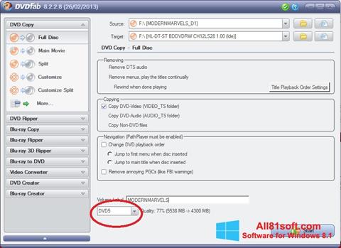 Capture d'écran DVDFab pour Windows 8.1