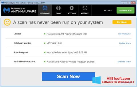 Capture d'écran Malwarebytes Anti-Malware Free pour Windows 8.1