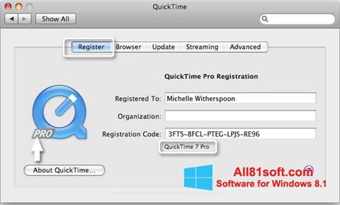Capture d'écran QuickTime Pro pour Windows 8.1
