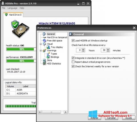 Capture d'écran HDDlife pour Windows 8.1
