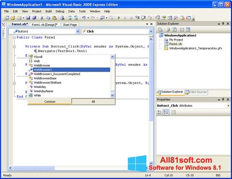 Capture d'écran Microsoft Visual Basic pour Windows 8.1