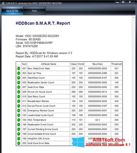 Capture d'écran HDDScan pour Windows 8.1