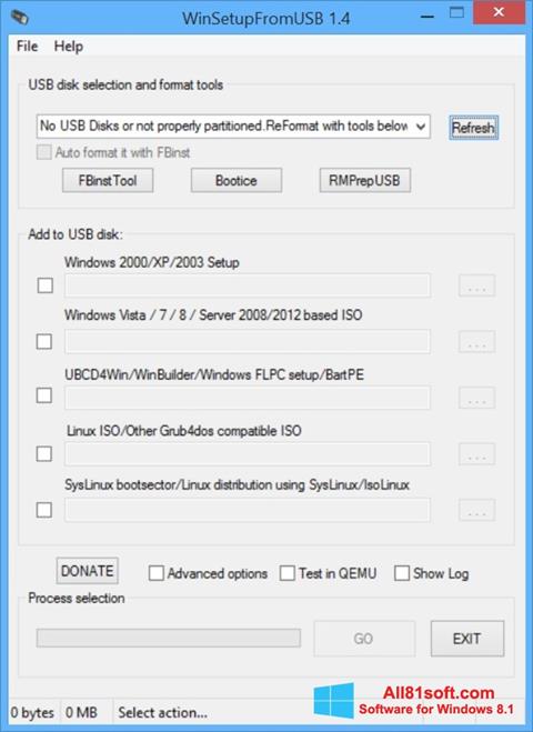 Capture d'écran WinSetupFromUSB pour Windows 8.1