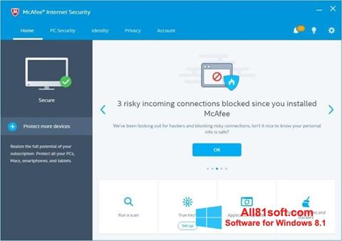 Capture d'écran McAfee Internet Security pour Windows 8.1