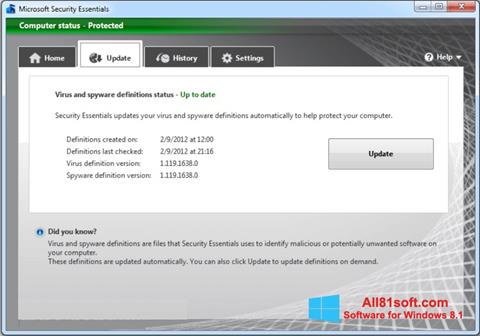 Capture d'écran Microsoft Security Essentials pour Windows 8.1