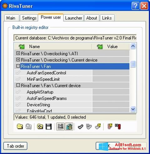Capture d'écran RivaTuner pour Windows 8.1