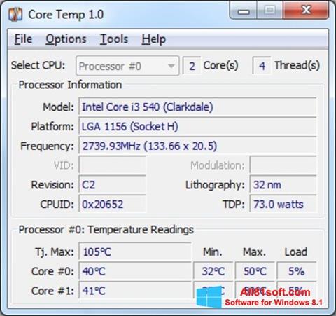 Capture d'écran Core Temp pour Windows 8.1