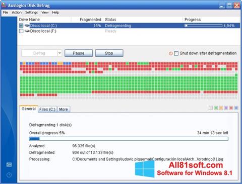 Capture d'écran Auslogics Disk Defrag pour Windows 8.1