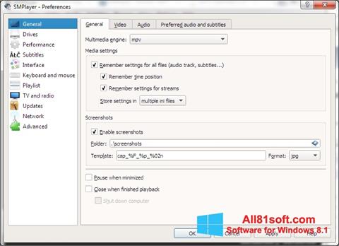 Capture d'écran SMPlayer pour Windows 8.1